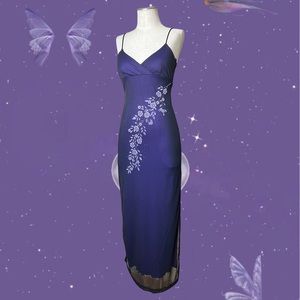 Vintage y2k Purple and Black Mesh Floral Fairy Vampy Spagueti Straps Maxi Dress